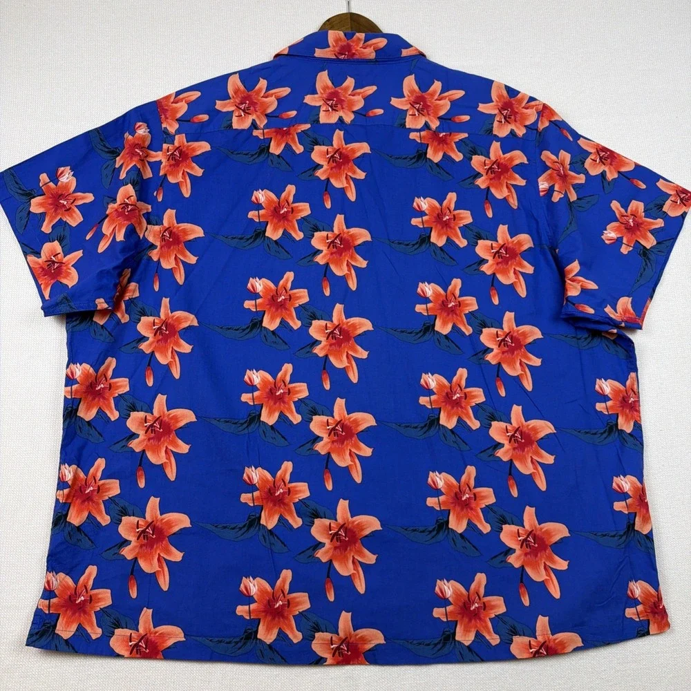 28 Palms Hawaiian Button Up Shirt Mens 3XL Blue Tropical Resort Casual Travel